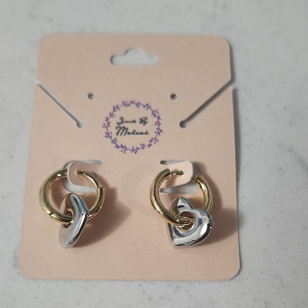Gold and Silver Heart Earrings